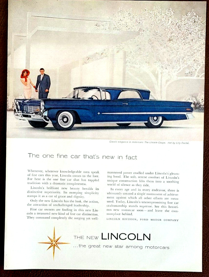 Blue Lincoln Coupe Original 1958 Vintage Print Ad