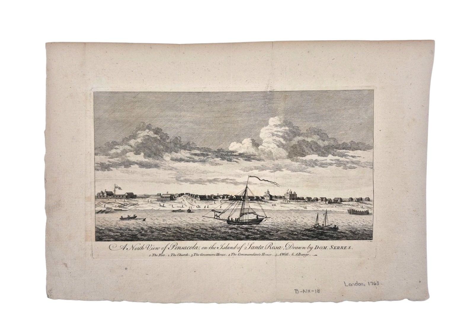 Antique Rare 1763 Magazine Map Page Etch Art North View Pensacola FL Dom Serres