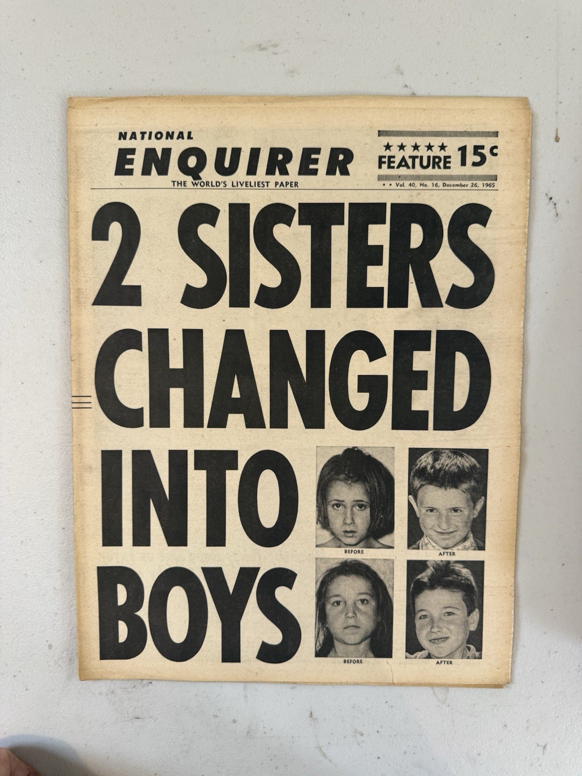 1965 Dec 25th National Enquirer Newspaper, 2 Sisters Changed Into Boys (VRN7)