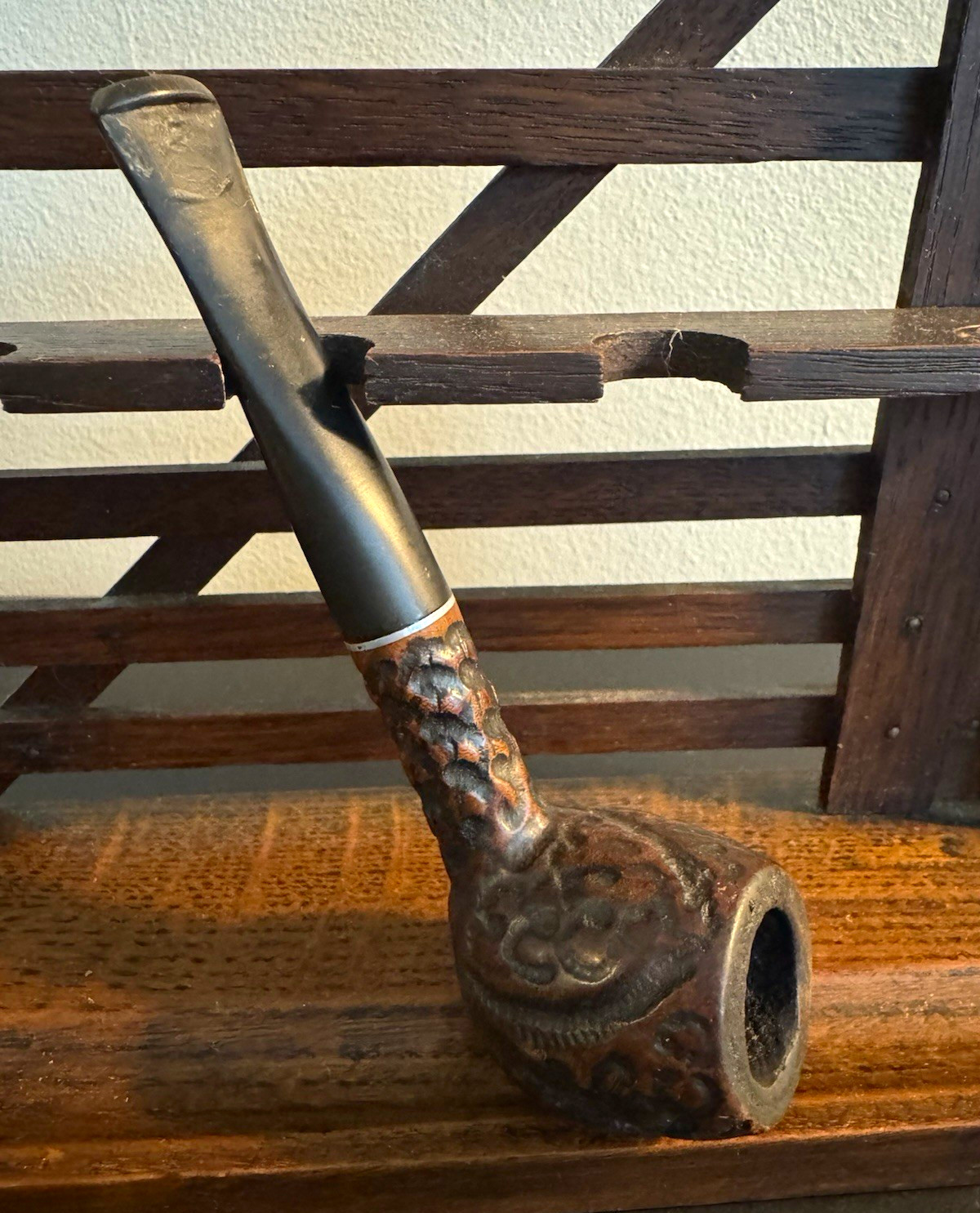 Vintage White Cloud Imported Briar Tobacco Pipe Carved Rustic Long Stem