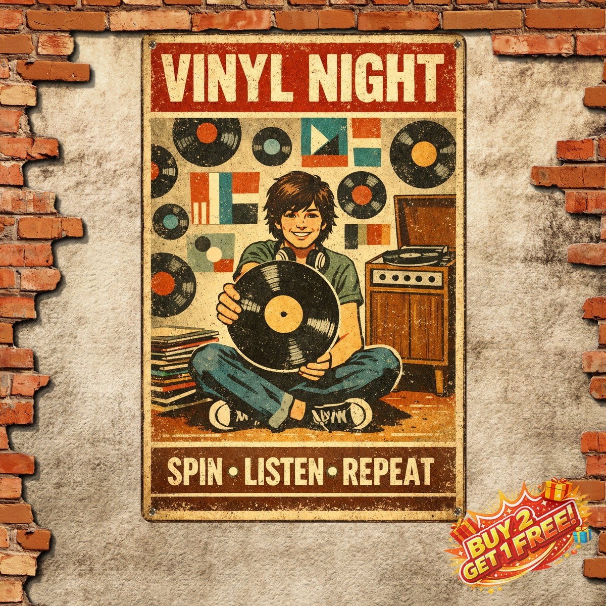 Nostalgic Music Vinyl Record Wall Logo Vintage Tin Metal Sign Plate