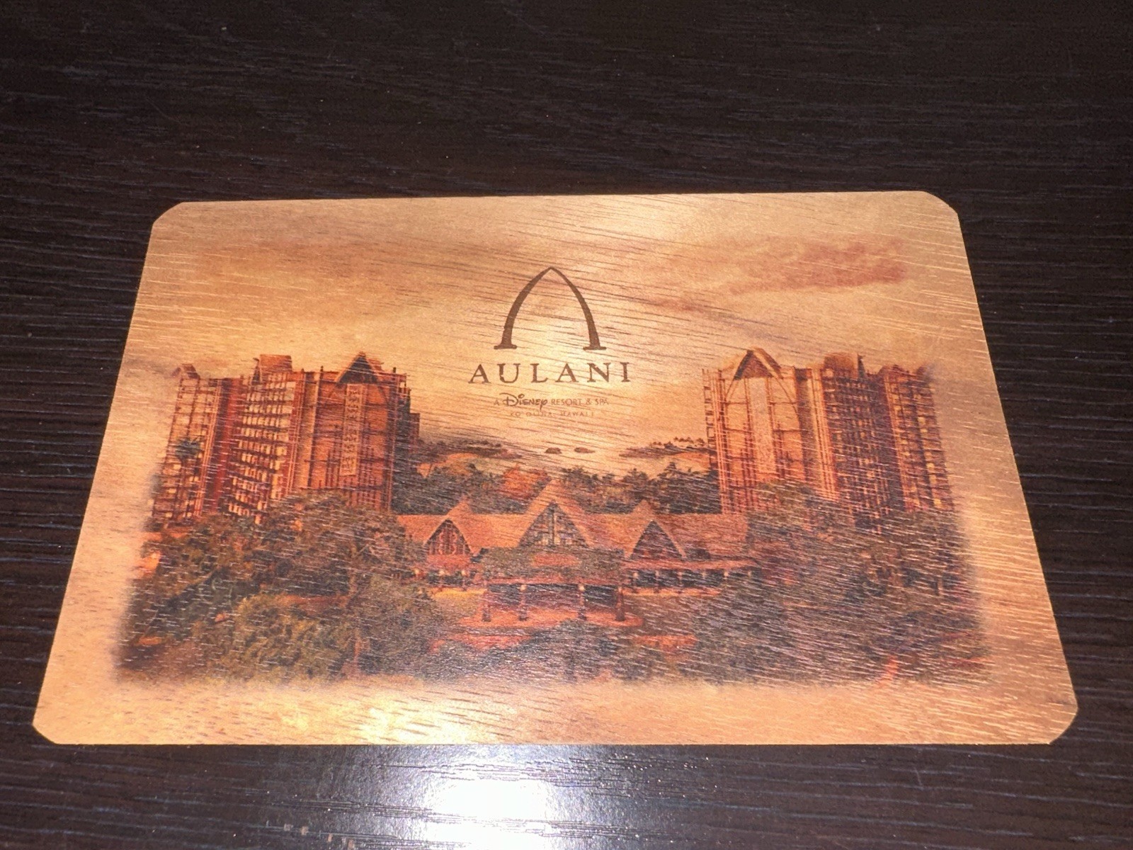 100% Hawaiian Koa Wood Veneer Aulani A Disney Resort Opening Day Postcard New