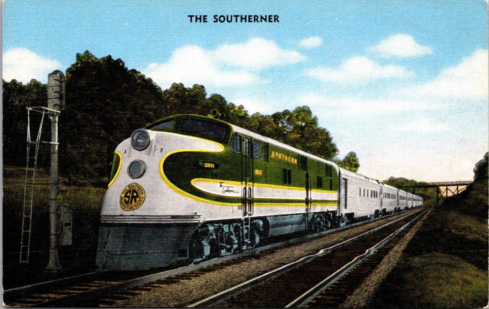 The Southerner Linen Postcard, Southern Railway Diesel-Powered Coach Train The Southerner Linen Postcard, Southern Railway Diesel-Powered Coach Train
