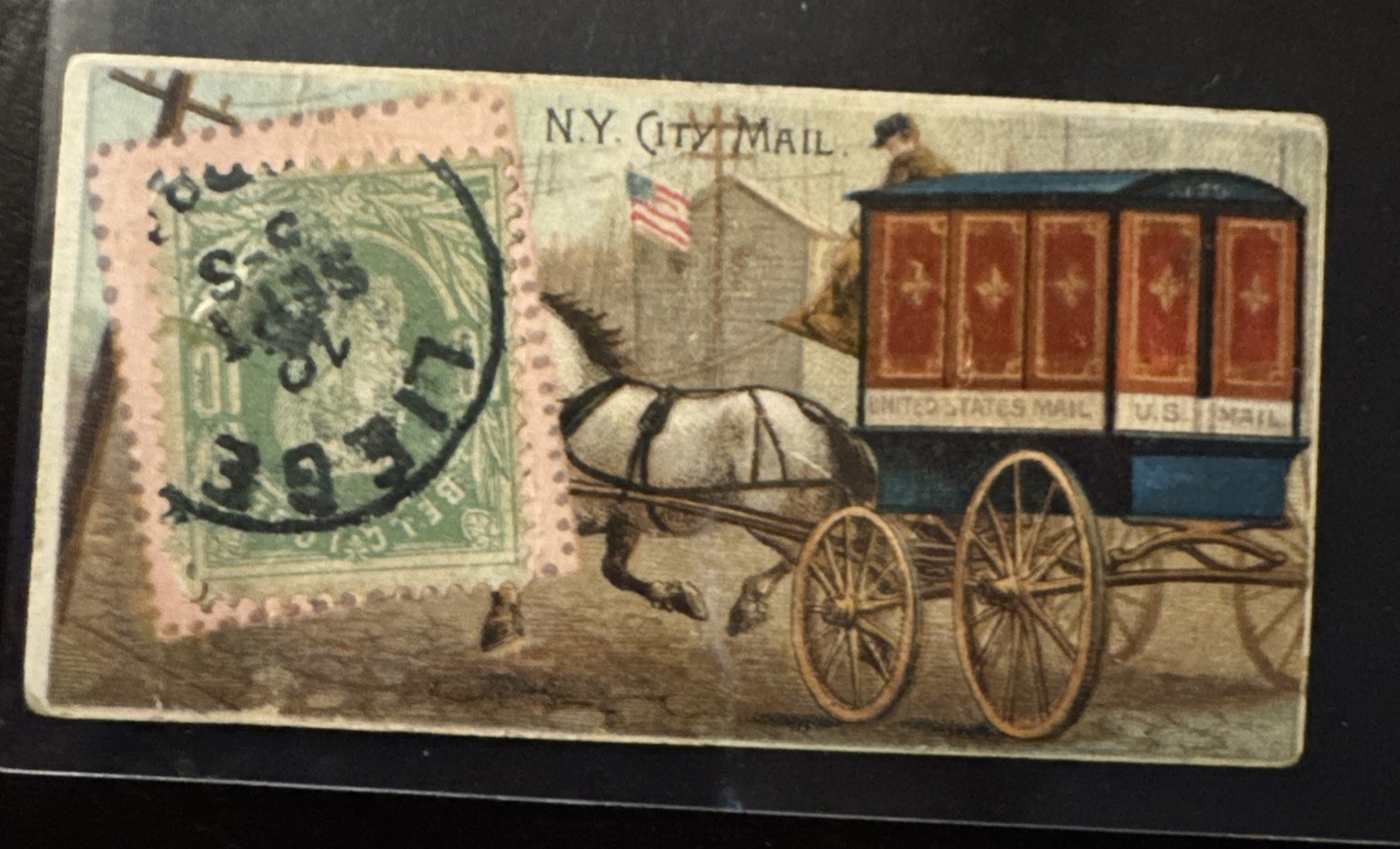 1889 Duke\'s Postage Stamps Tobacco N85 Loading Mail NY Post Office, Good