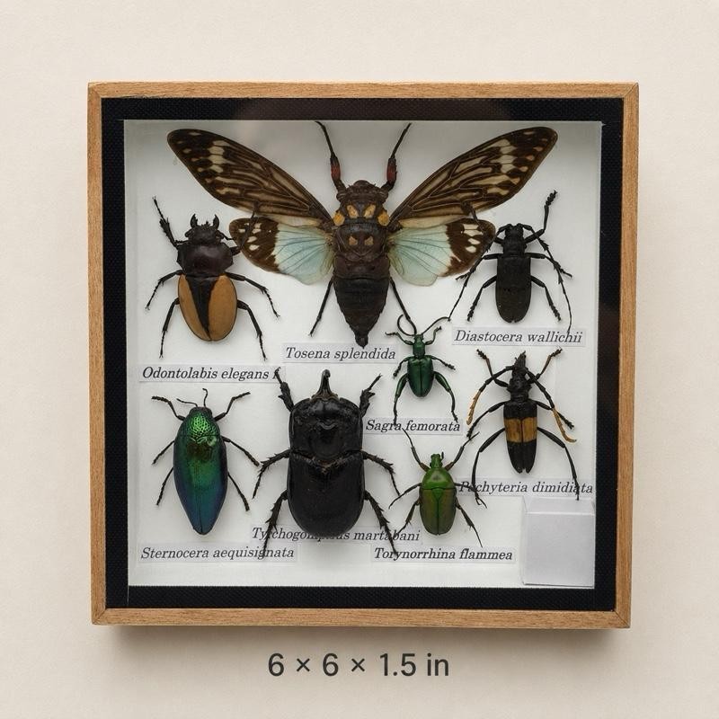 Real Blue-Wing Cicada Mixed Insect Frame – 6 × 6 in Real Blue-Wing Cicada Mixed Insect Frame – 6 × 6 in