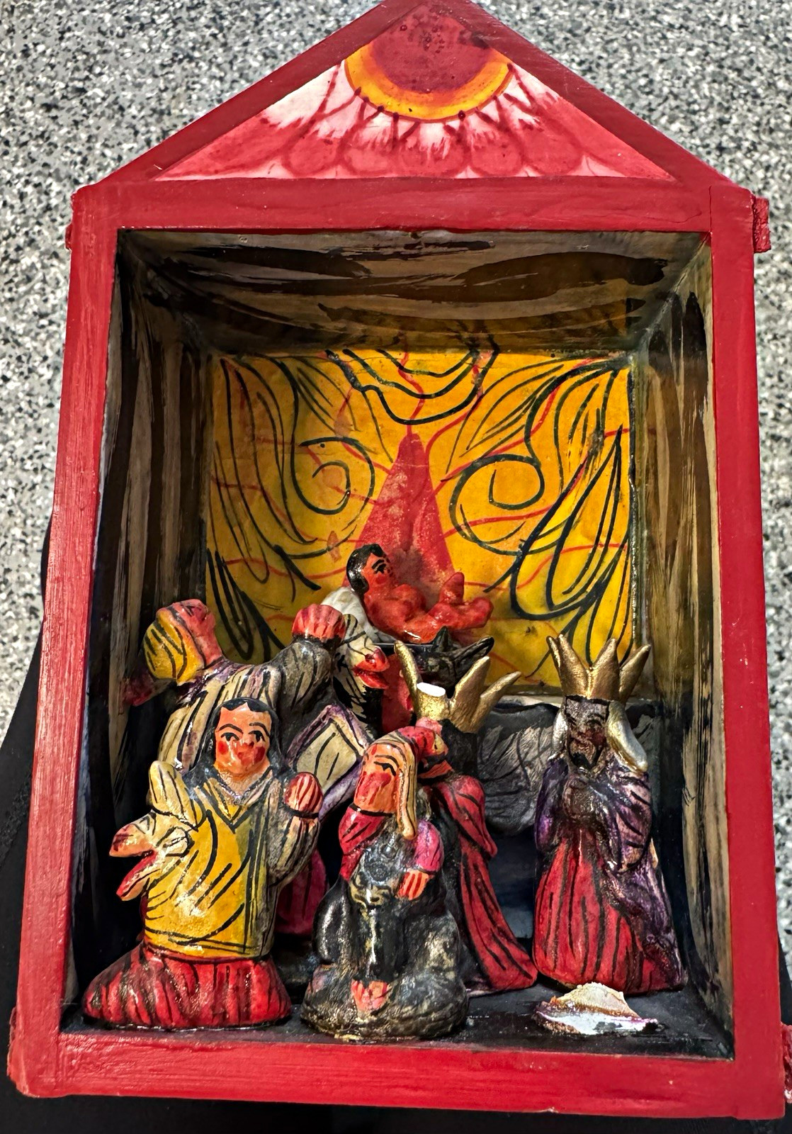 Vintage Peruvian Ayacucho Retablo Folk Art Hand Painted Religious Scene 
