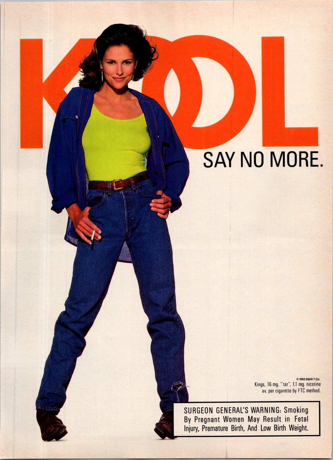 1993 • KOOL Cigarettes • Print Ad • 1990s Fashion Model Denim sexy woman •iA.09