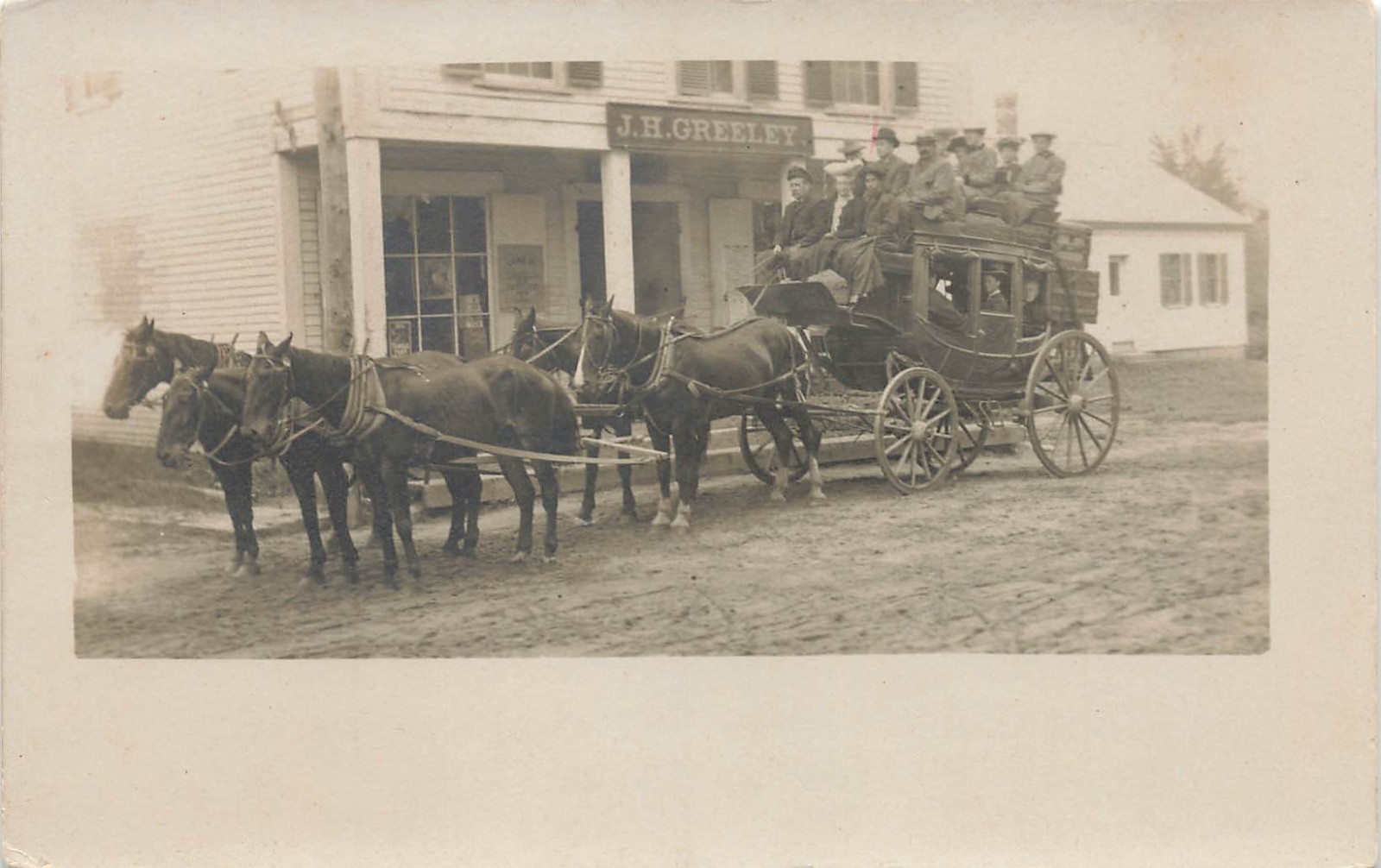 LP04 Manchester New Hampshire J. H. Greeley Co Stagecoach 1905-07 RPPC Postcard LP04 Manchester New Hampshire J. H. Greeley Co Stagecoach 1905-07 RPPC Postcard