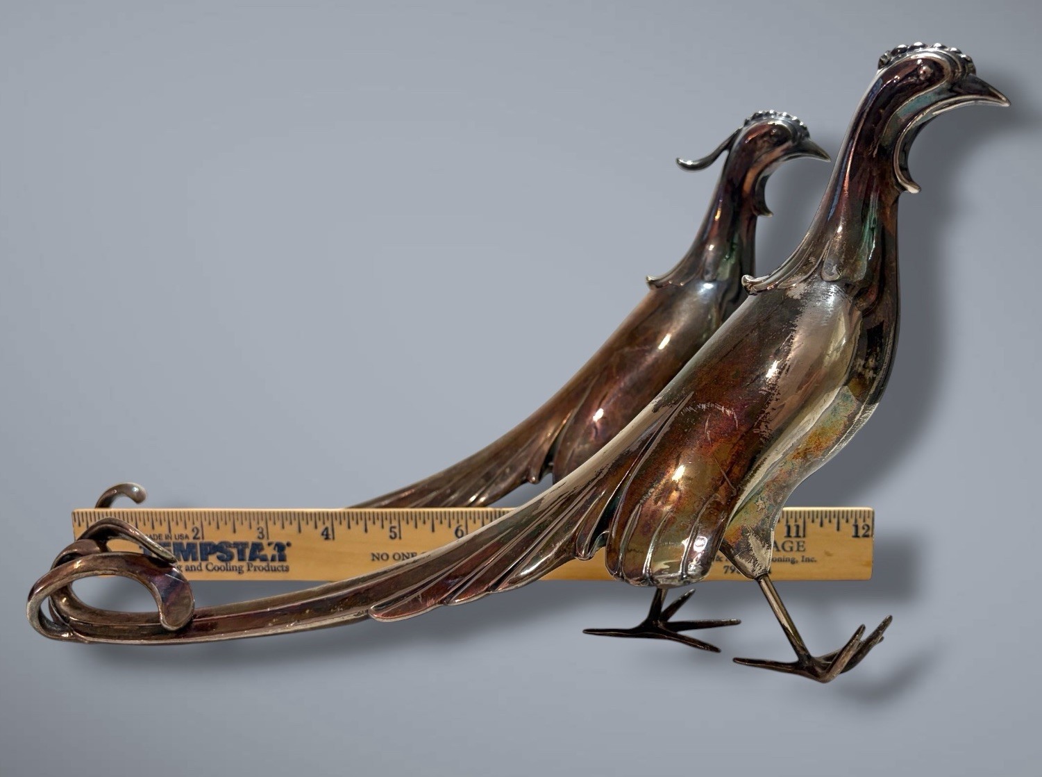 Vintage W.B. Mfg USA Silverplate Pair Pheasants Figurines Weidlich Bros 2257