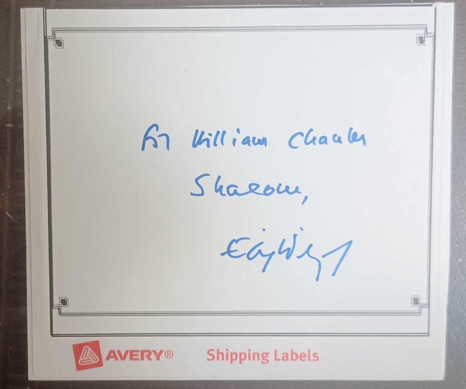 Elie Wiesel Signed & Inscribed Label (Nobel Peace Price Winner) Elie Wiesel Signed & Inscribed Label (Nobel Peace Price Winner)