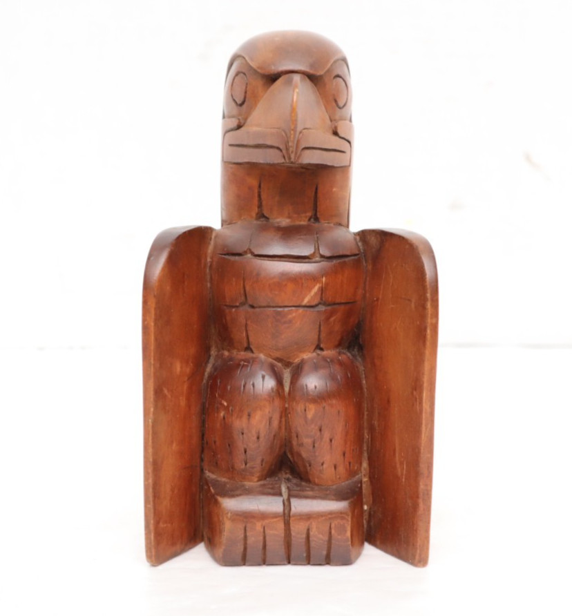 Vtg Northwest Coast Carving Haida Eagle Raven Totem Pole Hand Carved Statue 6.5