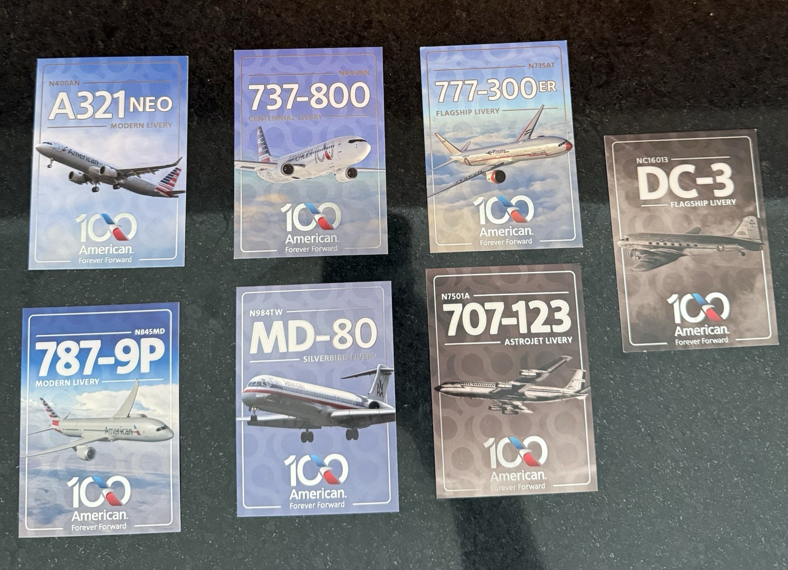 American Airlines 100th Anniversary 7-Card Trading Set