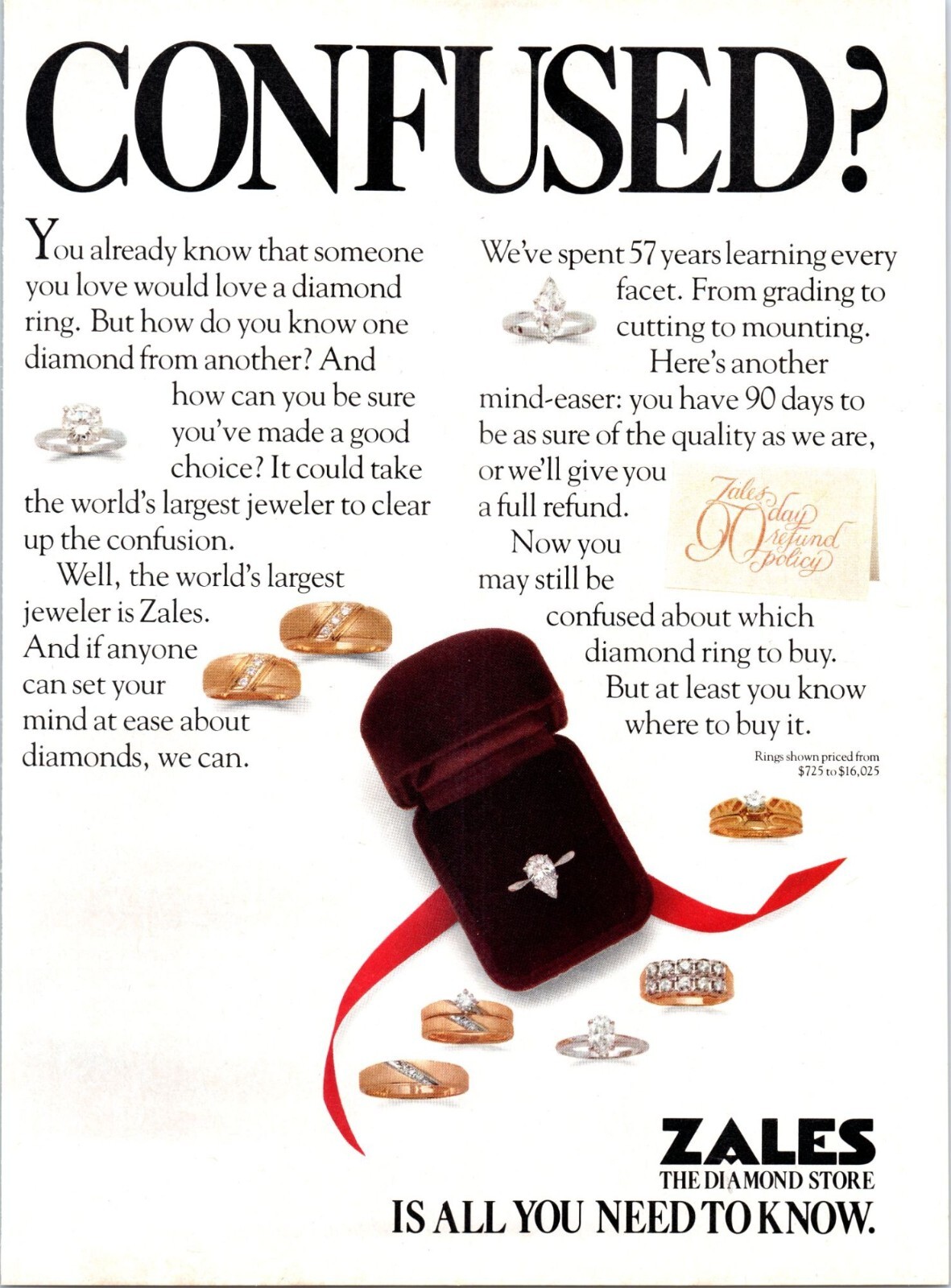 1981 Zales Jewelers The Diamond Store Engagement Ring Vintage Print Ad Wall Art