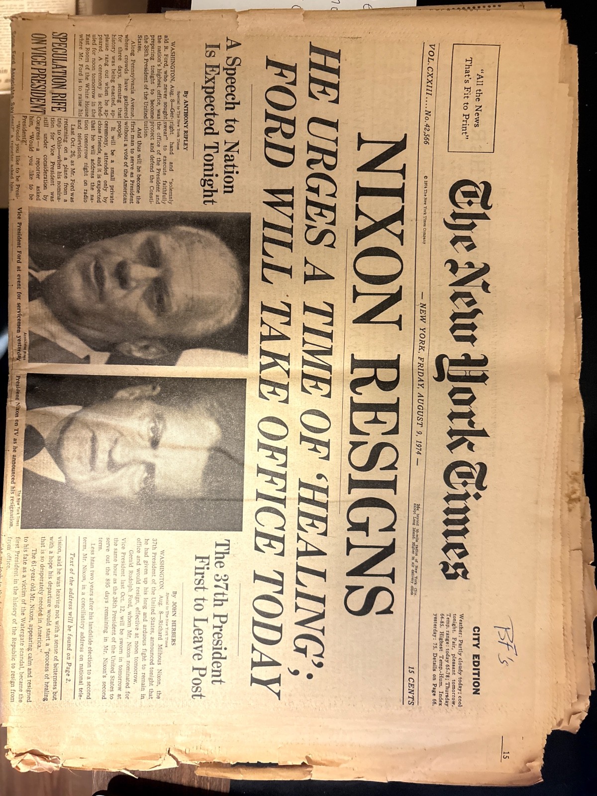 The New York Times August 9 1974 Nixon Resigns