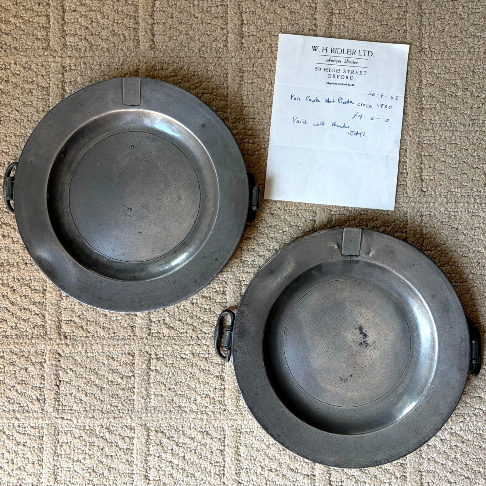 Antique c1800 English Pewter Hot Water Warming Plates Pair London Provenance