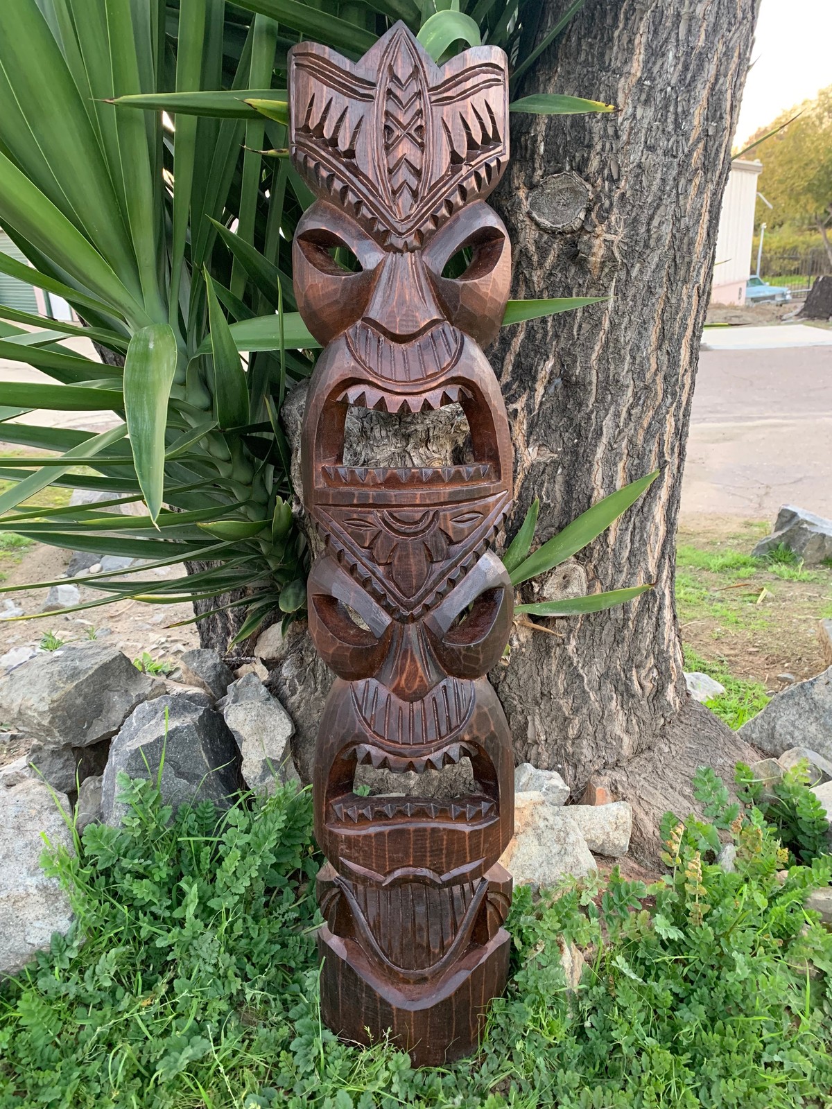Hawaiian Style Tiki Totem Wooden Mask Hand Carved 39\ Hawaiian Style Tiki Totem Wooden Mask Hand Carved 39\