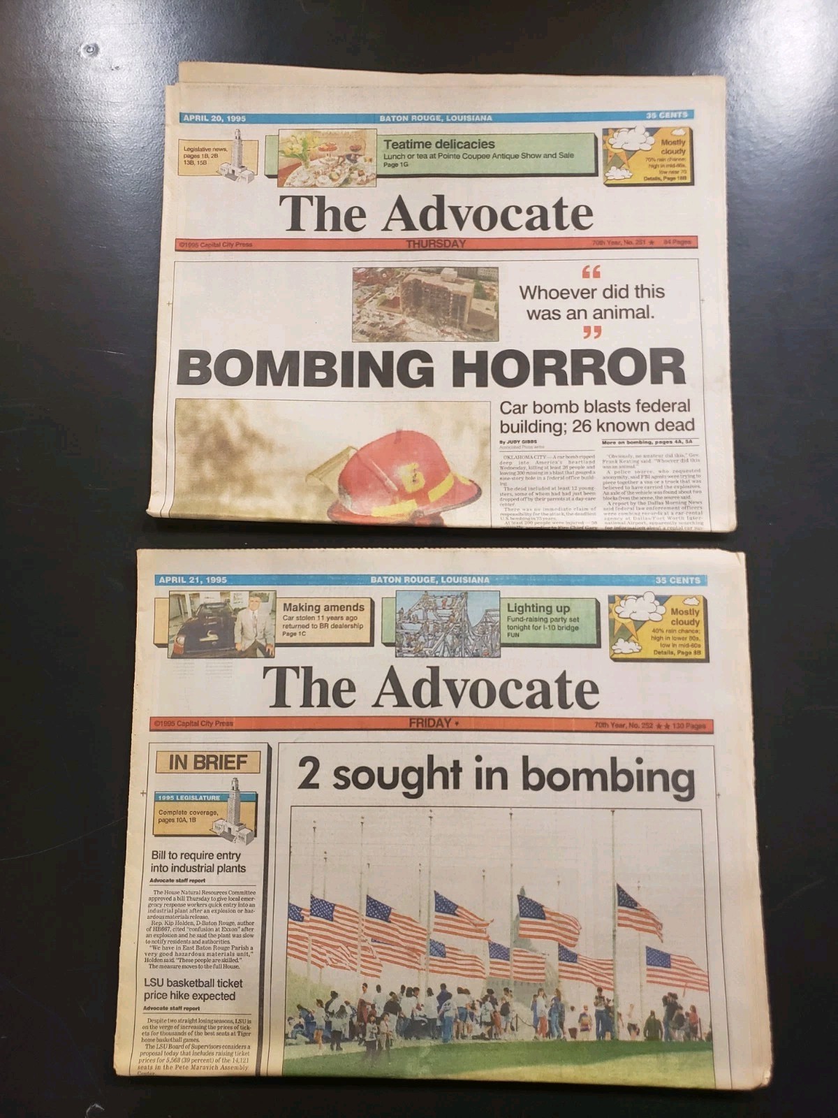 April 20 & 21, 1995: OKLAHOMA CITY Bombing Tragedy OKC The Advocate Newspaper April 20 & 21, 1995: OKLAHOMA CITY Bombing Tragedy OKC The Advocate Newspaper