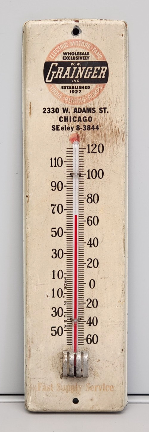 Vintage 1950's Grainger Inc. Metal Advertising Thermometer -60 - 120 ºF Chicago Vintage 1950's Grainger Inc. Metal Advertising Thermometer -60 - 120 ºF Chicago