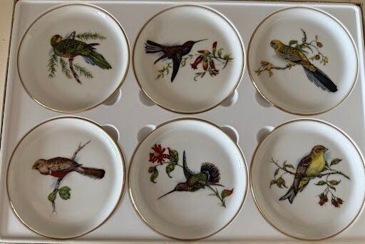Vintage Furstenberg Porzellan Germany Bird Mini Plates Coasters Set of 6 Fine Vintage Furstenberg Porzellan Germany Bird Mini Plates Coasters Set of 6 Fine