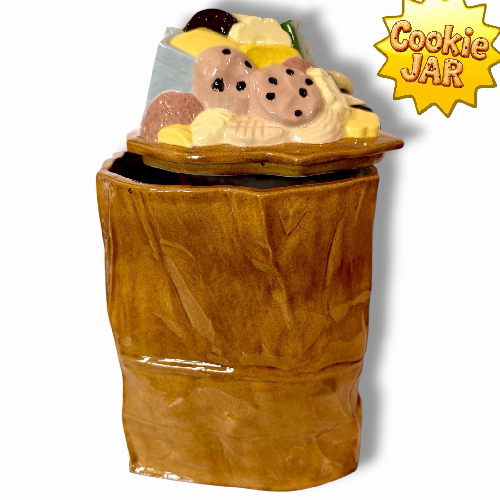 Vintage E.S Molds Ceramic Brown Bag Cookies & Baking Supplies Cookie Jar  14”