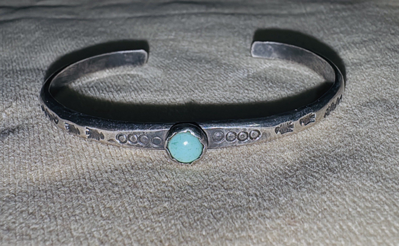 Old Pawn Native American Indian Sterling Silver Turquoise Child's Cuff Bracelet Old Pawn Native American Indian Sterling Silver Turquoise Child's Cuff Bracelet