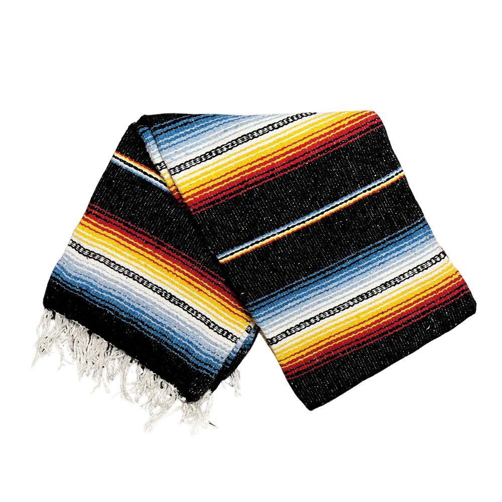 Authentic Mexican Blanket Black Blue Red Serape Striped Falsa New Sarape Mexico Authentic Mexican Blanket Black Blue Red Serape Striped Falsa New Sarape Mexico