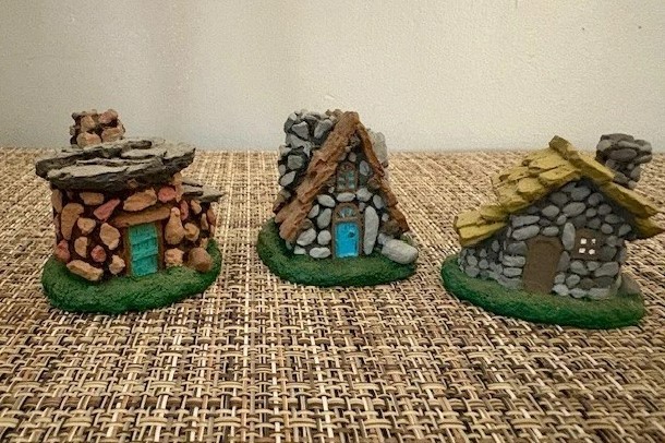 Three Small Handpainted Cottages, 1 1/2 Inches Tall, Trinket Decor, CharmingCute Three Small Handpainted Cottages, 1 1/2 Inches Tall, Trinket Decor, CharmingCute