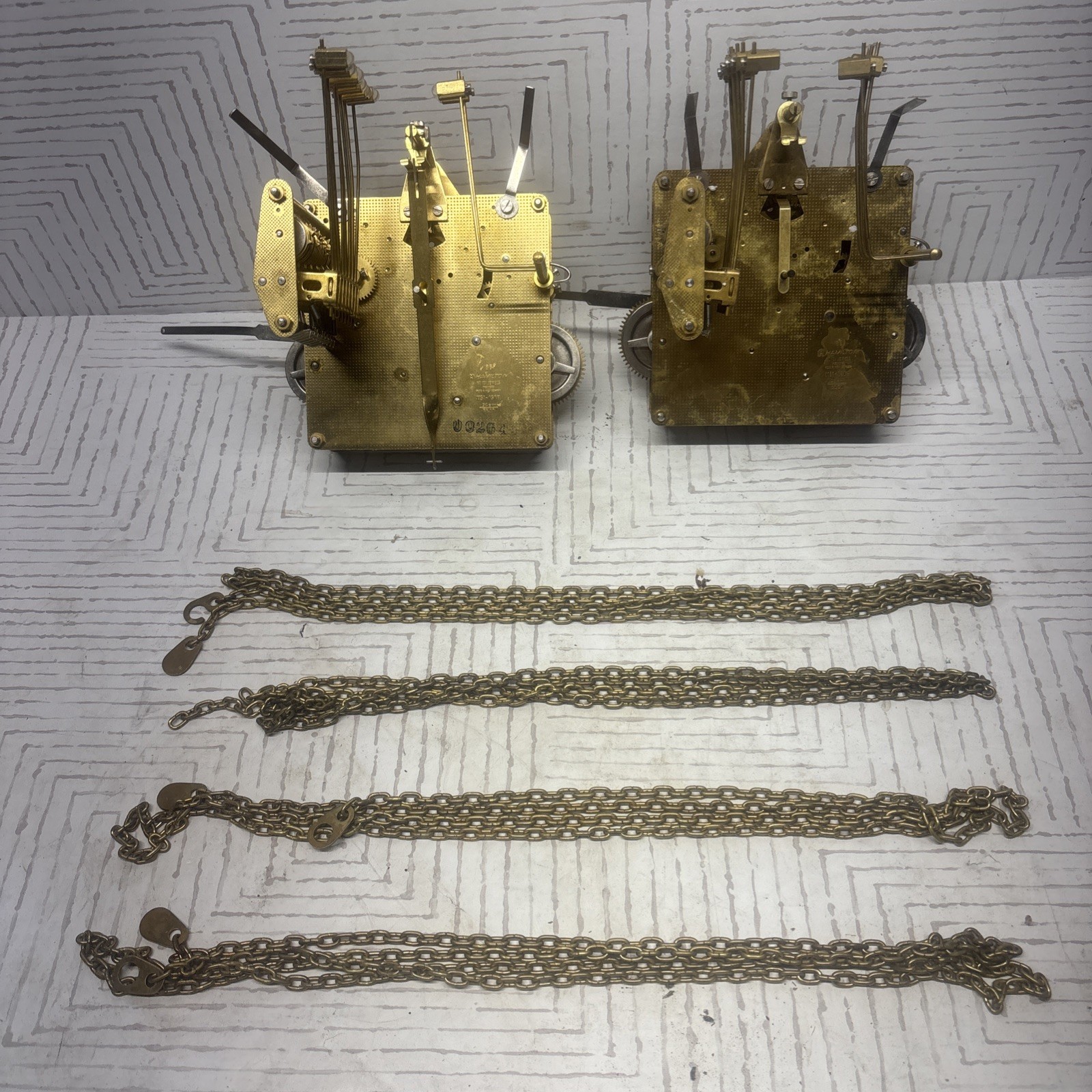 2 Lot Hamilton 1151-050H 94cm Clock movement, Untested Estate Find 4 Chains