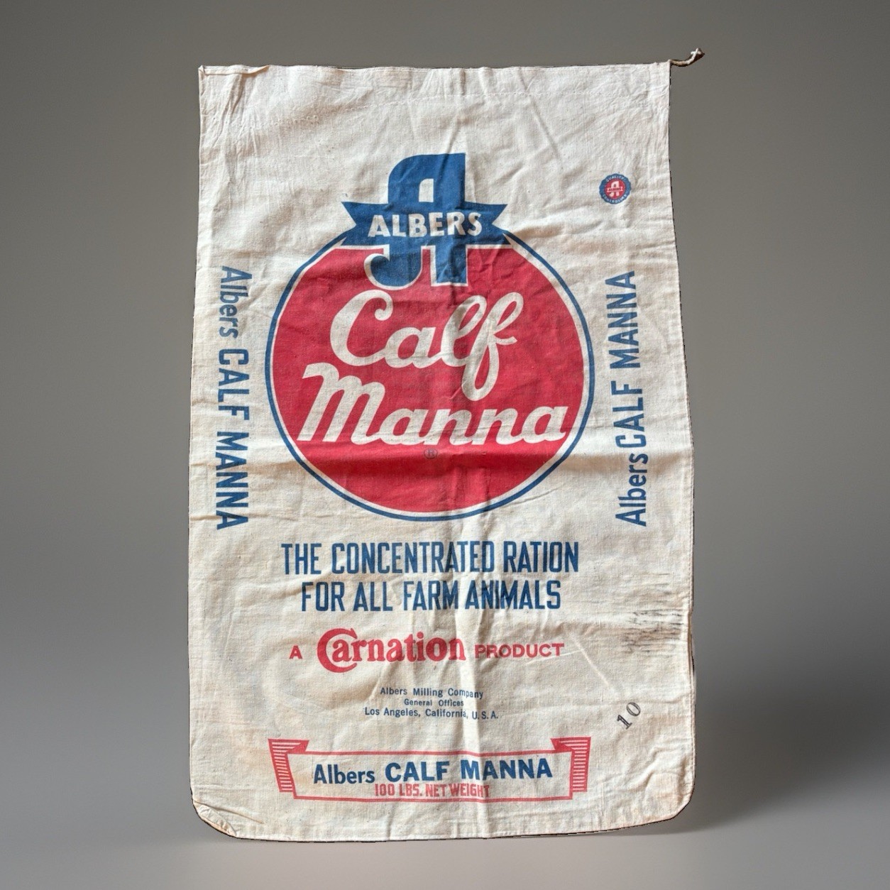 Vintage Linen  Albers Calf Manna 100 # Feed Bag Carnation Clean Bright Graphics