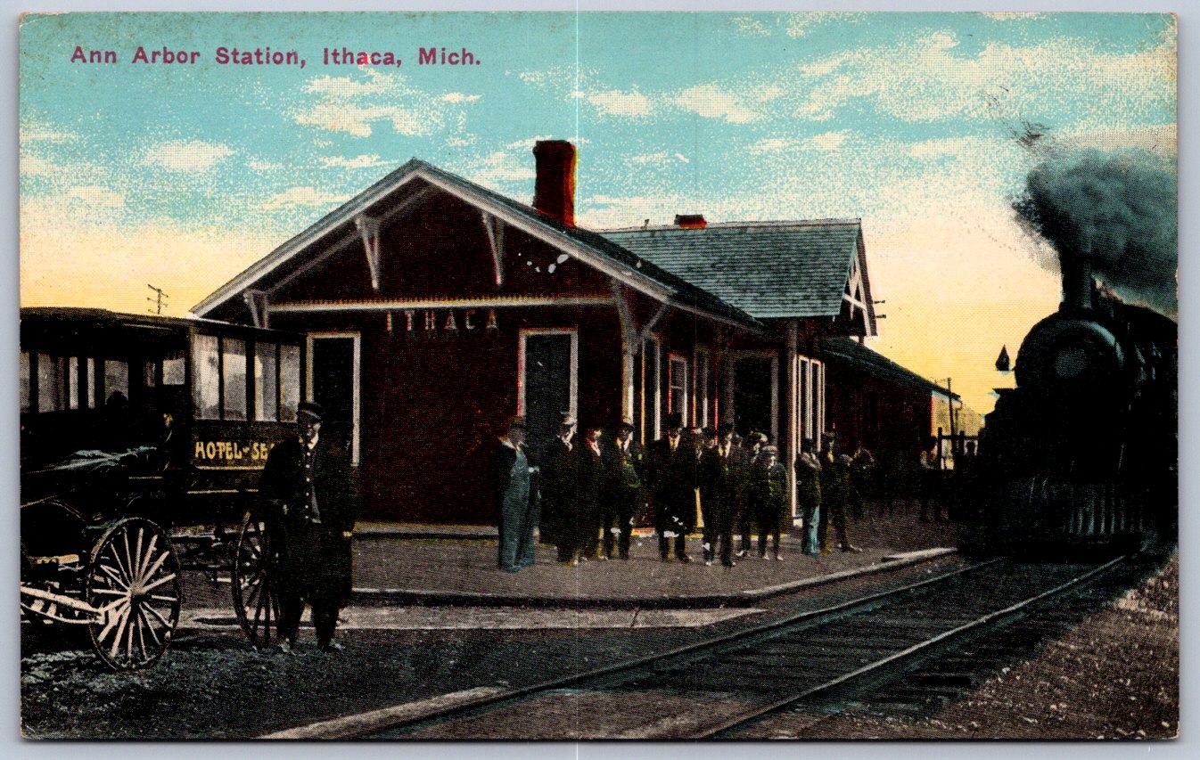 K52/ Ithaca Michigan Postcard c1910 Ann Arbor Railroad Depot Station 511 K52/ Ithaca Michigan Postcard c1910 Ann Arbor Railroad Depot Station 511