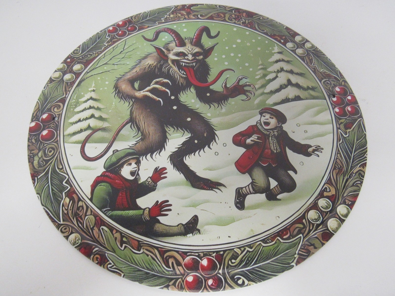New Evil Krampus Round Metal Sign New Evil Krampus Round Metal Sign
