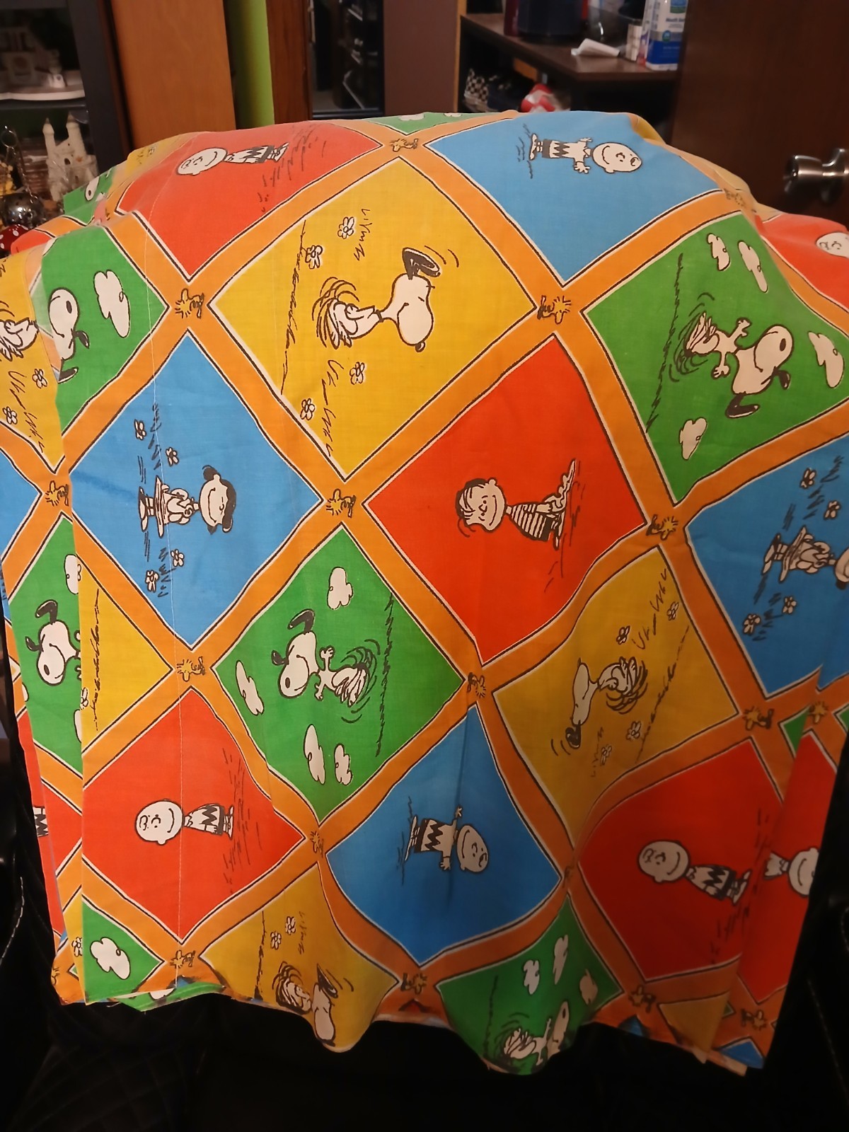Vintage 70s Peanuts Twin Flat Sheet Snoopy Rainbow Cartoon Charlie Brown