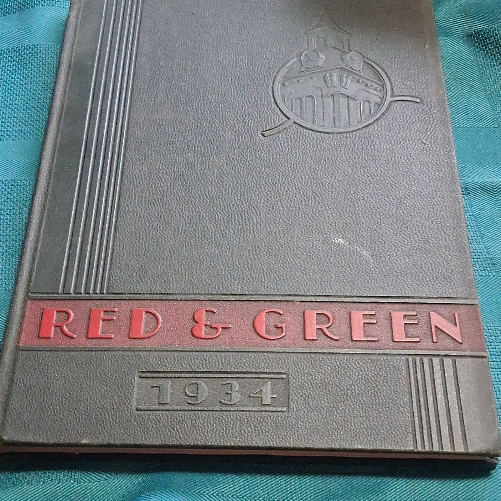 1934 School Yearbook Hardcover Red & Green Elementary & High Schools Signed