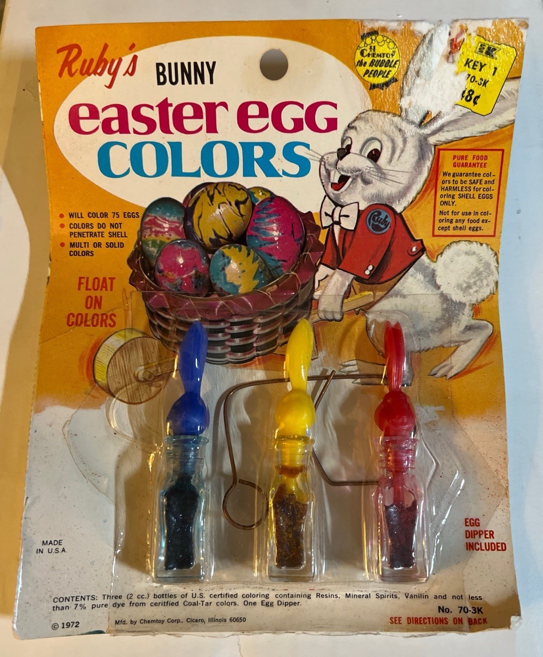 Vintage 1972 Rubys Bunny Easter Egg Colors Chemtoy Carded NOS Unused Vintage 1972 Rubys Bunny Easter Egg Colors Chemtoy Carded NOS Unused
