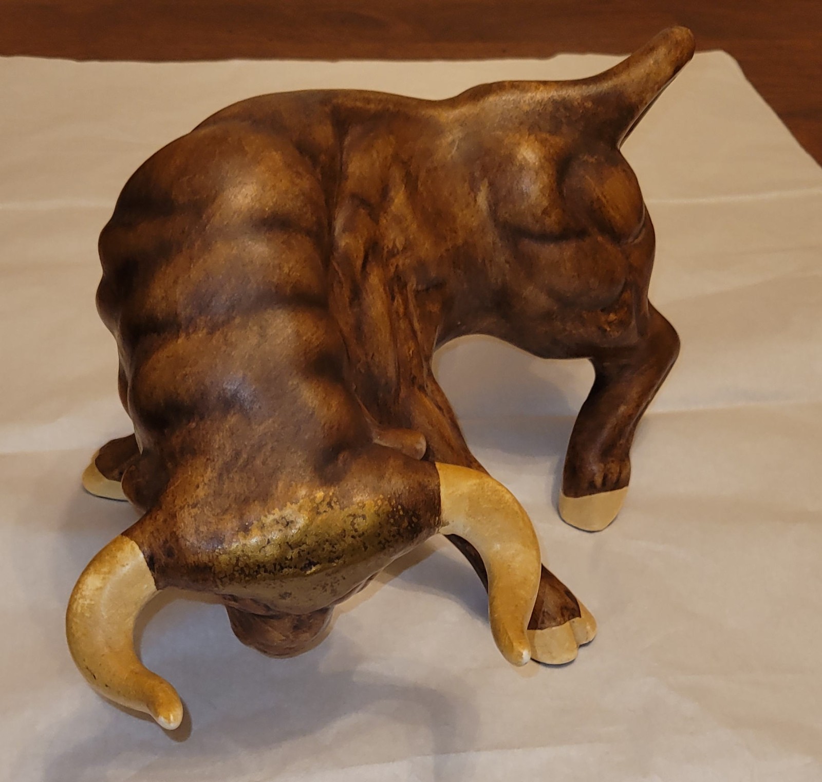 Vintage Figurine Brown Mid Century Modern Ceramic Charging Bull
