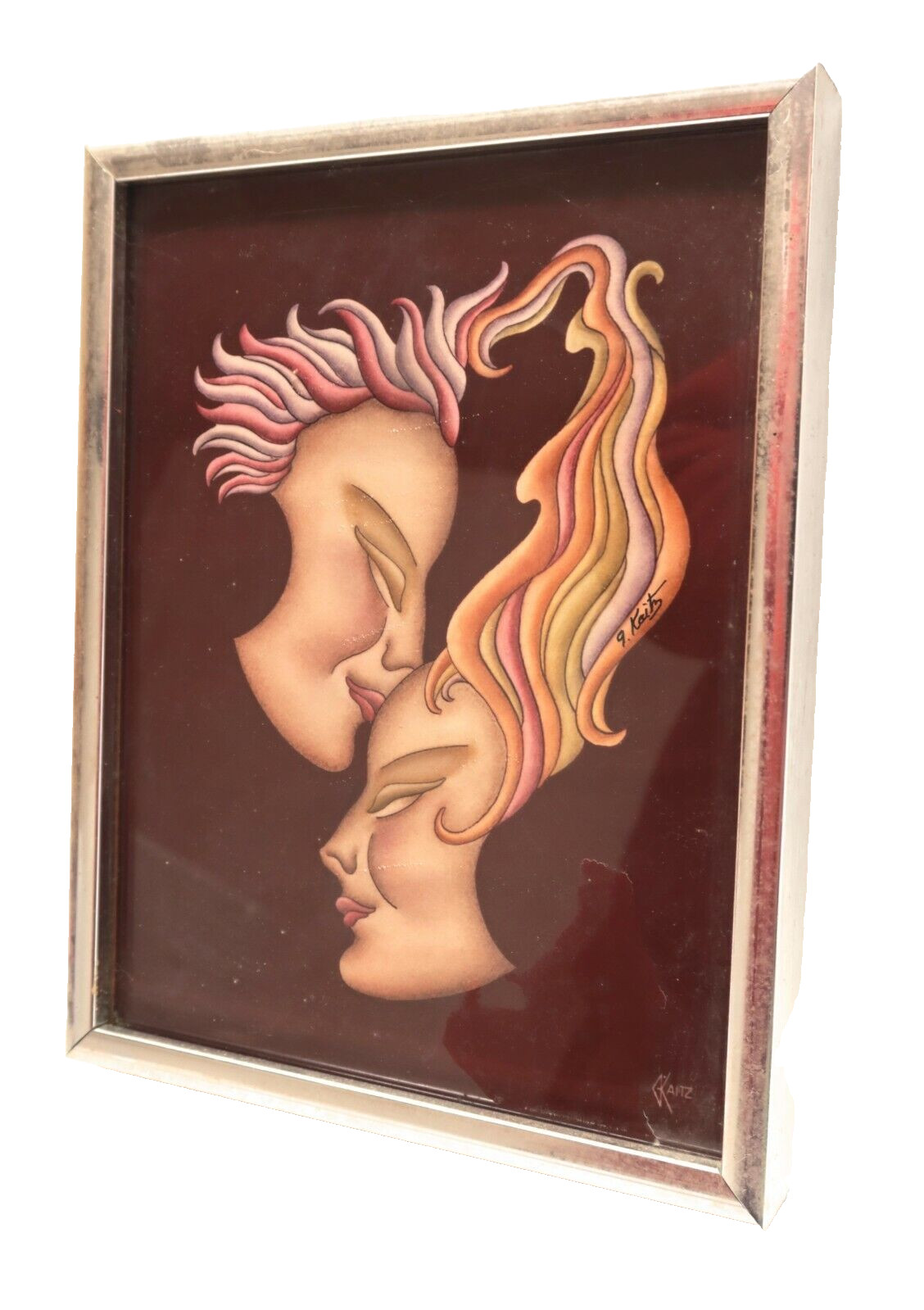 Vintage Gustave Kaitz Signed “Silent Masks” Art Deco Surreal Lithograph Framed