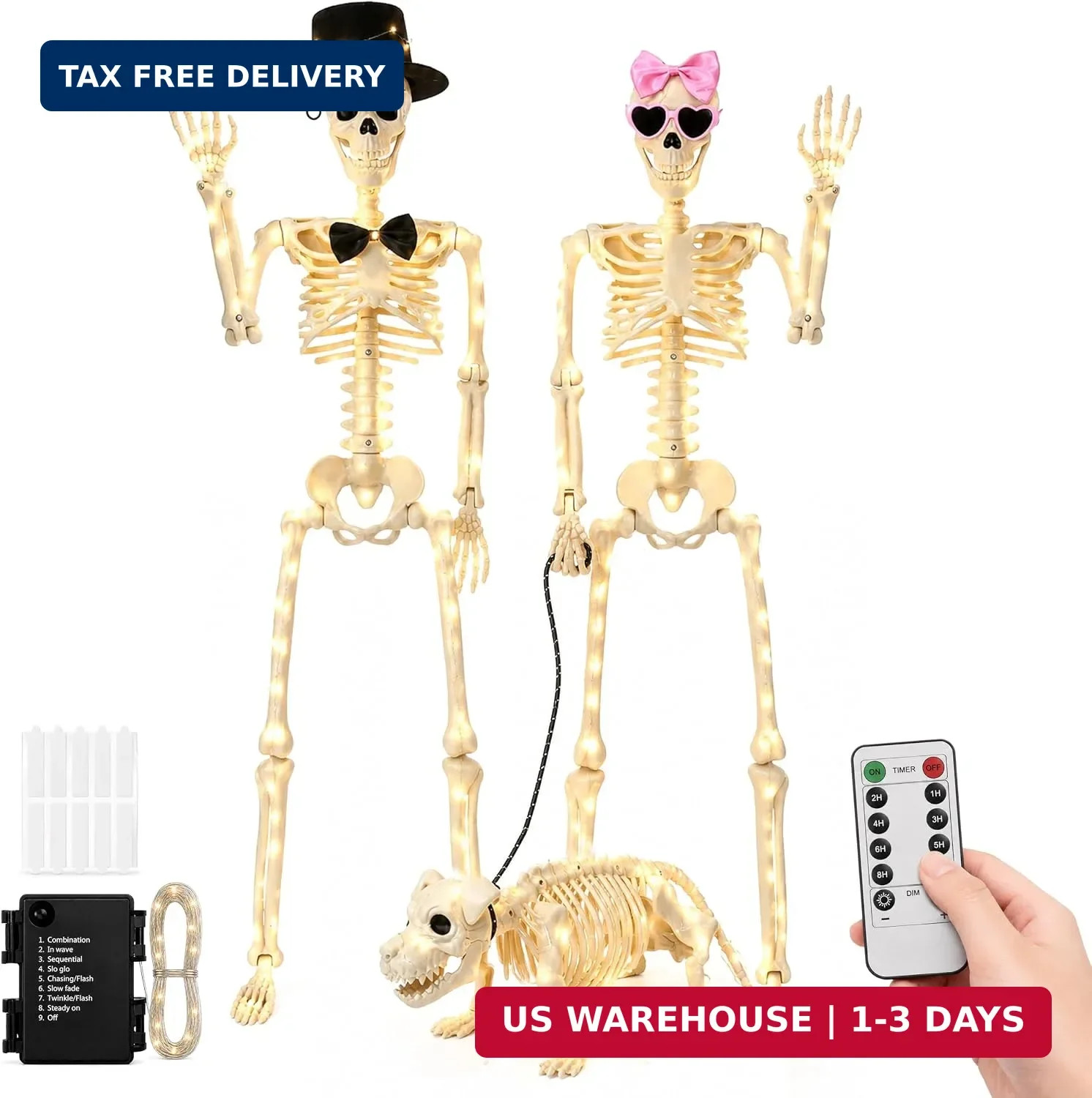 3PC Halloween Skeleton Decorations,2 3FT Life Size Skeletons & Skeleton Dog 3PC Halloween Skeleton Decorations,2 3FT Life Size Skeletons & Skeleton Dog