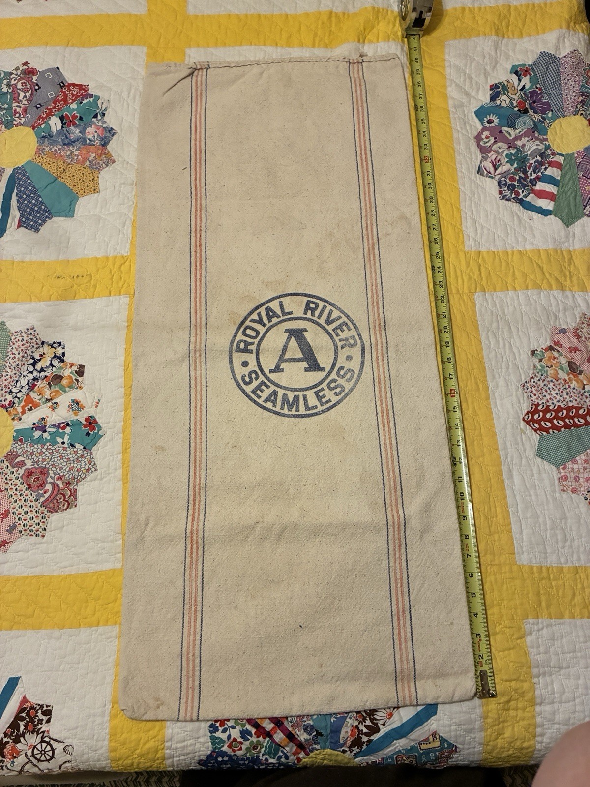 Vintage Royal River A Seamless Muslin Feed or Grain Sack Bag Black Lettering
