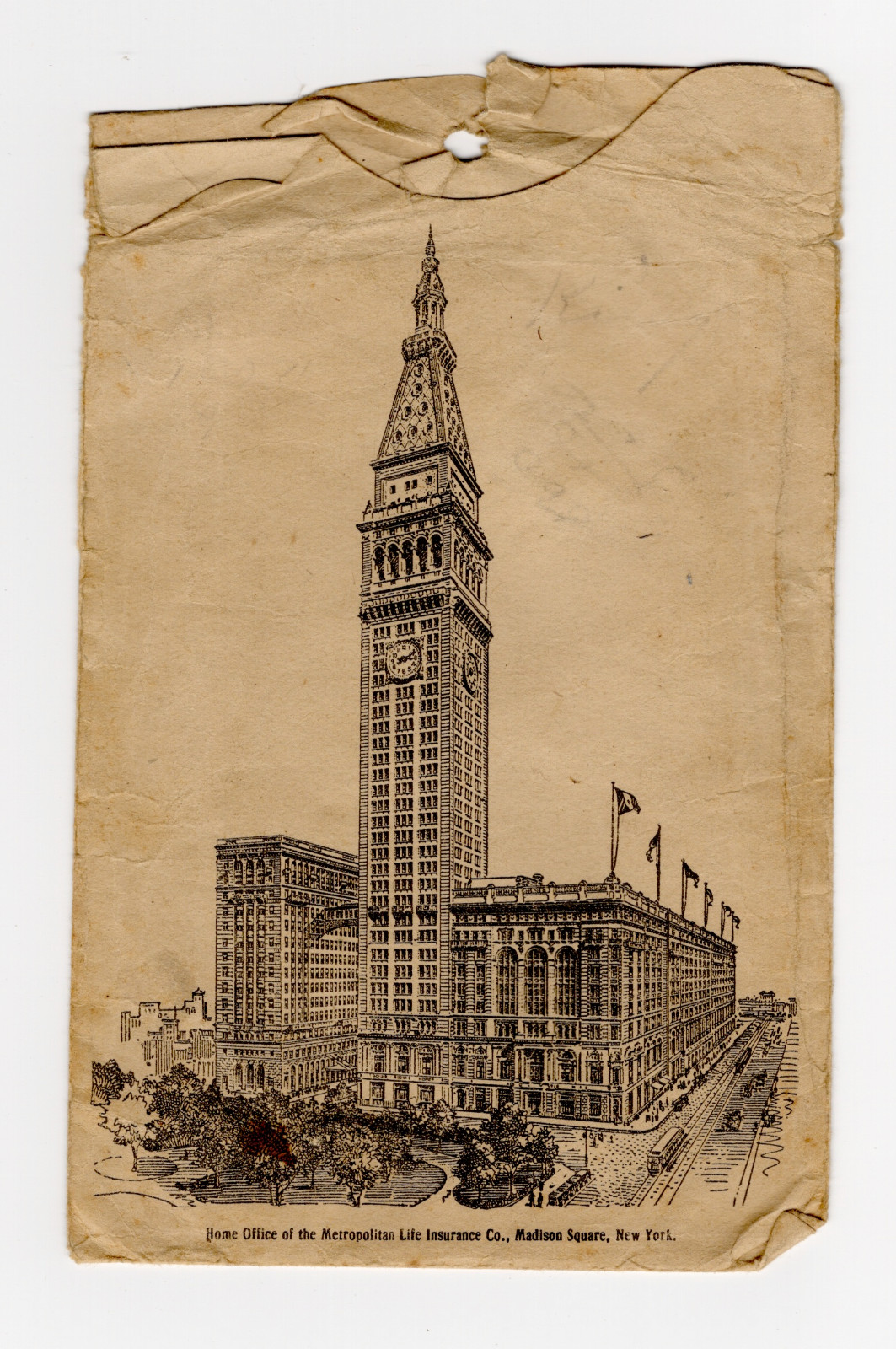 1922 Metropolitan Life Insurance Tower Skyscraper Hanging Pocket Receipt Pouch