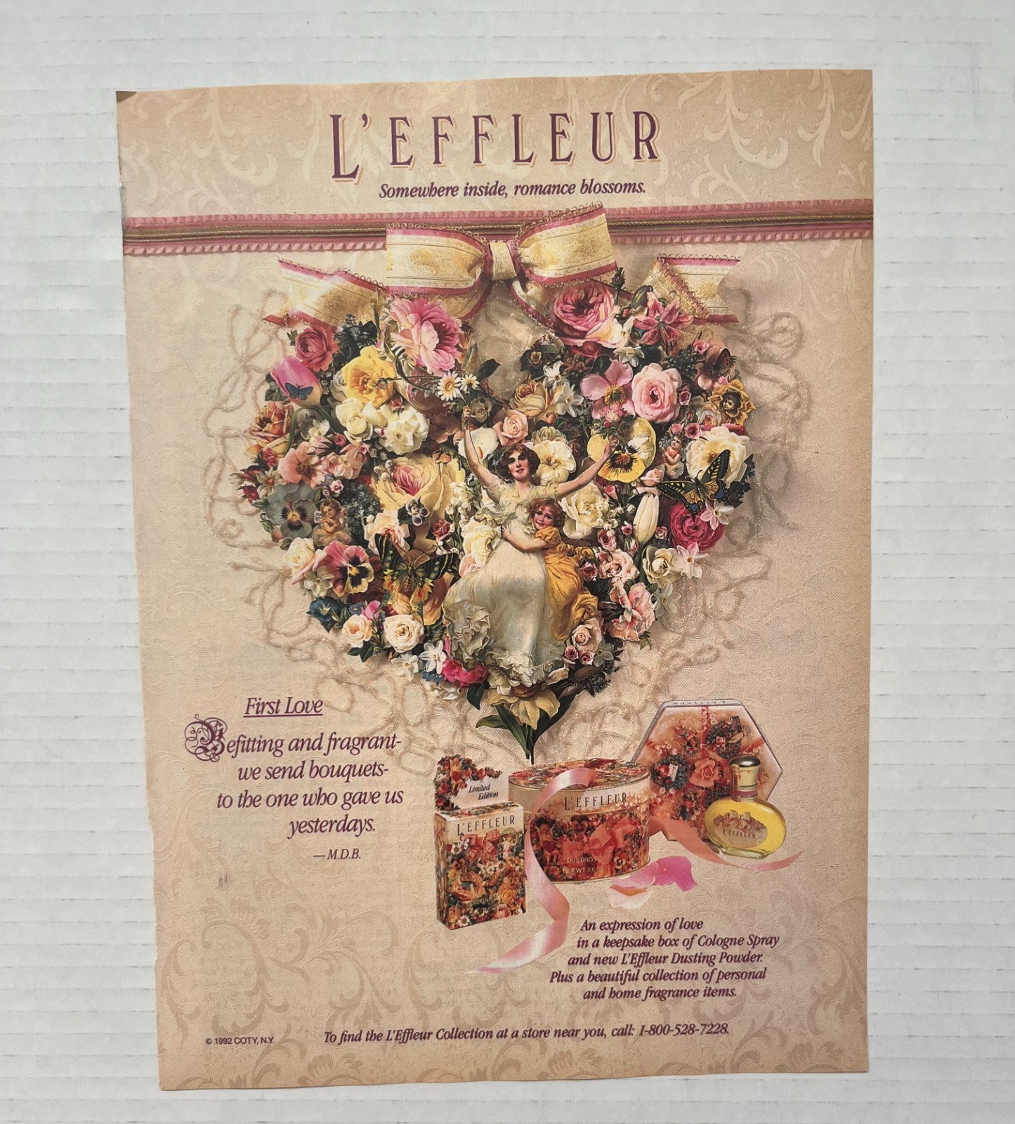 1992 Vtg L\'Effleur Cologne Spray Dusting Powder Magazine Ad