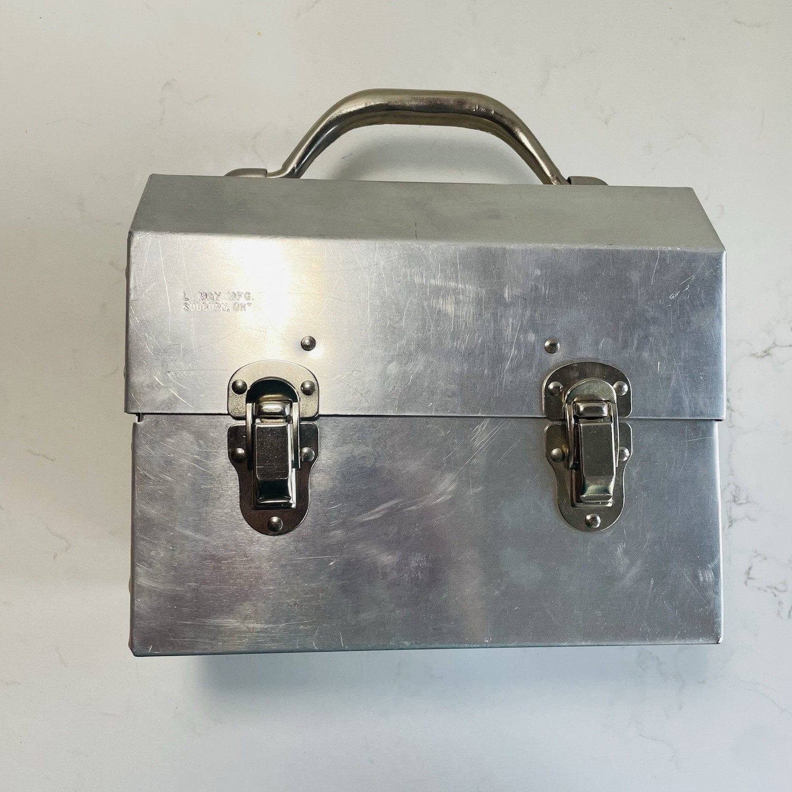 L. May Mfg Sudbury Ontario Aluminum Miner Metal Industrial Lunch Box Pail