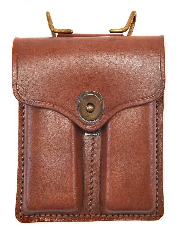 Brown Premium Drum Dyed Leather .45 Double Magazine Pouch with Hanger