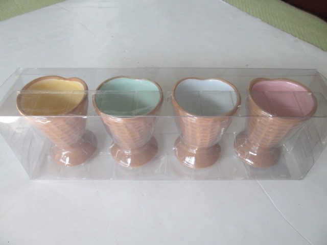 Spring Shop Set of 4 Ice Cream Ceramic Dishes Cone Shaped Food Safe