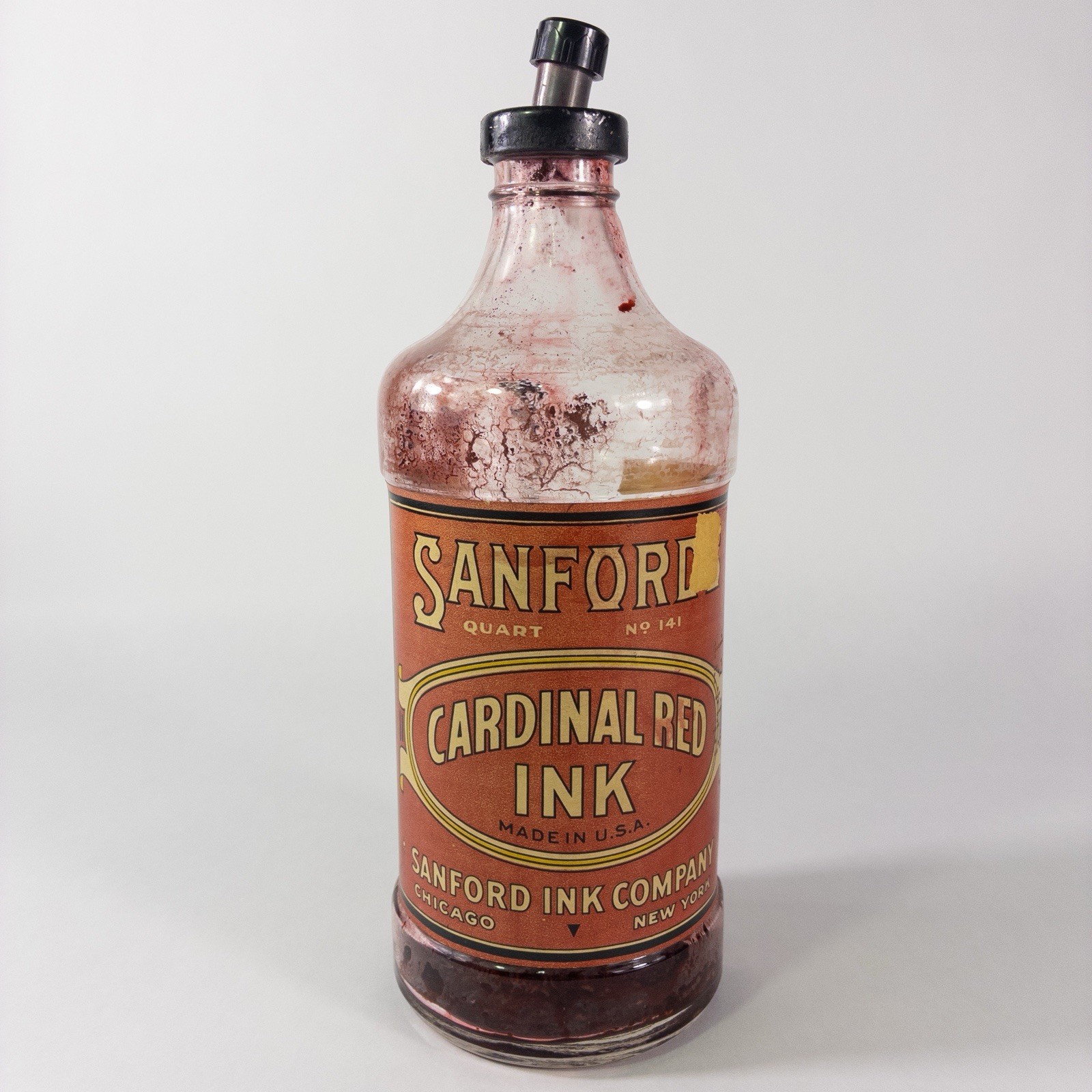 Vintage Sanford's Cardinal Red Ink Advertising Master Bottle #141 Embossed 1 Qt