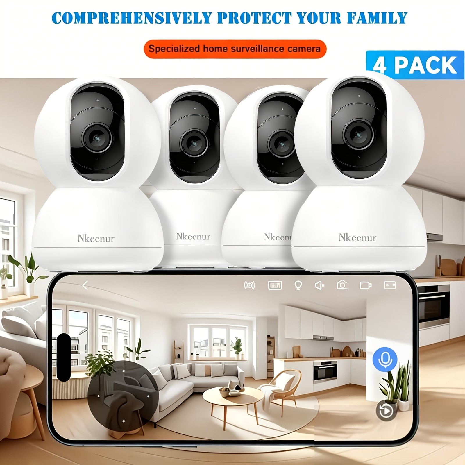4pcs WiFi Security 5G Camera, 1080P Wireless Outdoor Home Surveillance, with 360 4pcs WiFi Security 5G Camera, 1080P Wireless Outdoor Home Surveillance, with 360