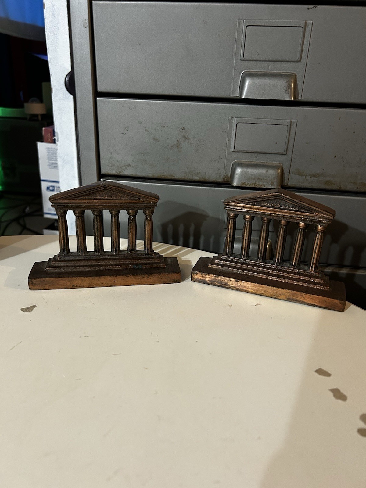 Vintage K.S Roman Column USA Patriotic Metal Library Bookends Vintage K.S Roman Column USA Patriotic Metal Library Bookends