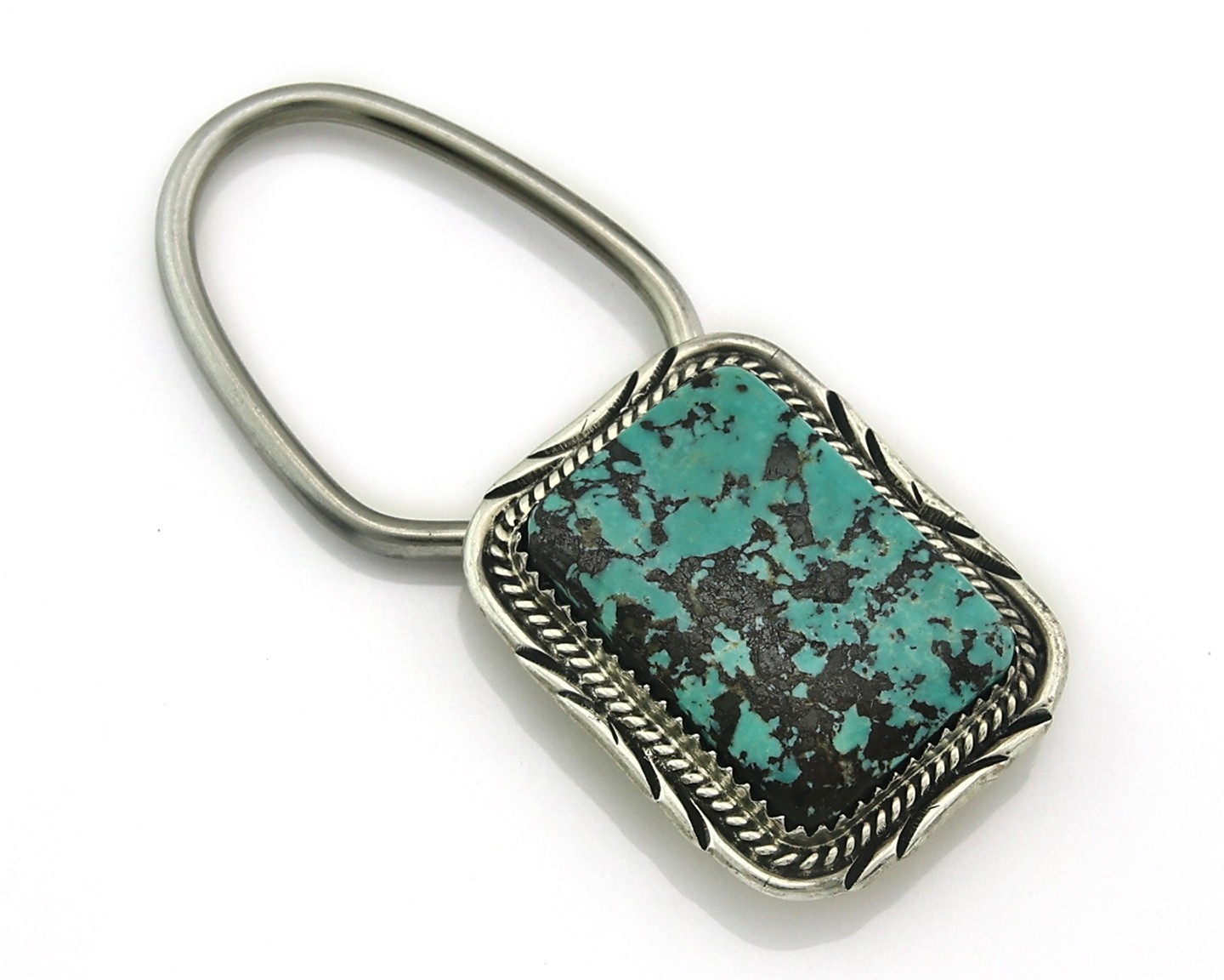 Navajo Key Chain 925 Silver Natural Turquoise Vintage Artist Signed Bennett