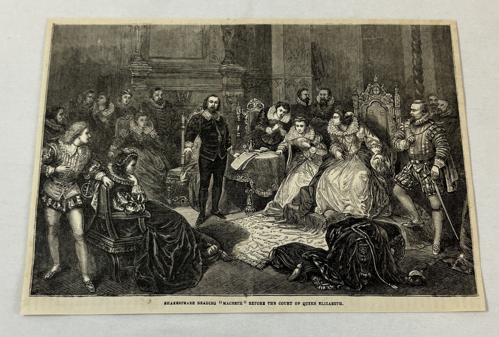 1881 magazine engraving ~ SHAKESPEARE READING MACBETH