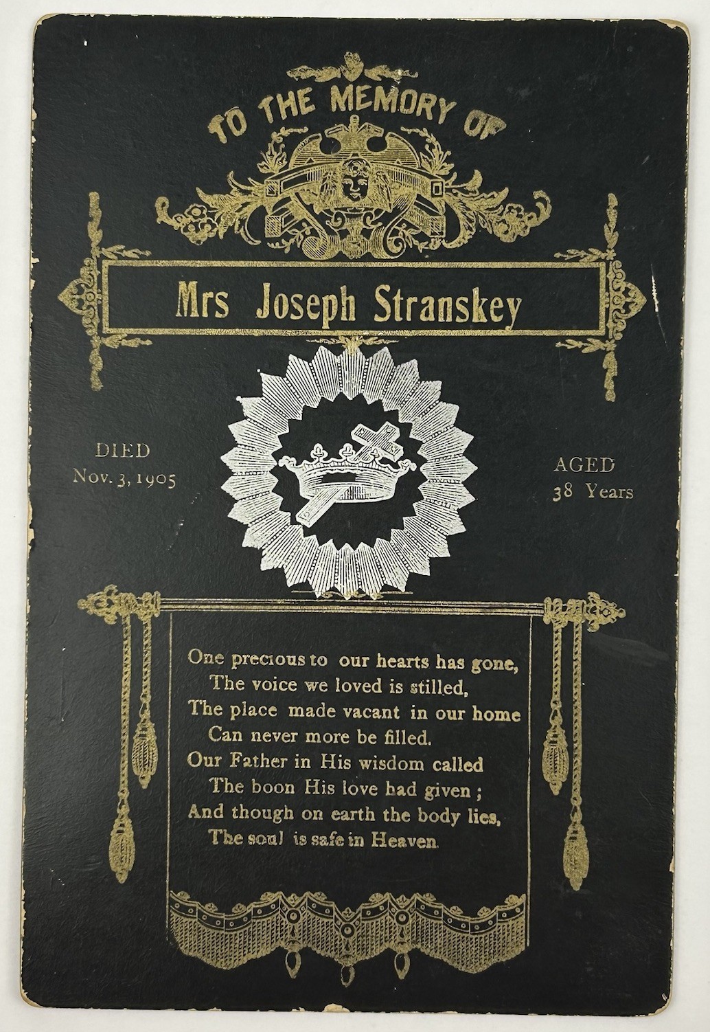 Antique 1905 Victorian Funeral Mourning Card Memento Mori Stranskey Gothic N2 Antique 1905 Victorian Funeral Mourning Card Memento Mori Stranskey Gothic N2