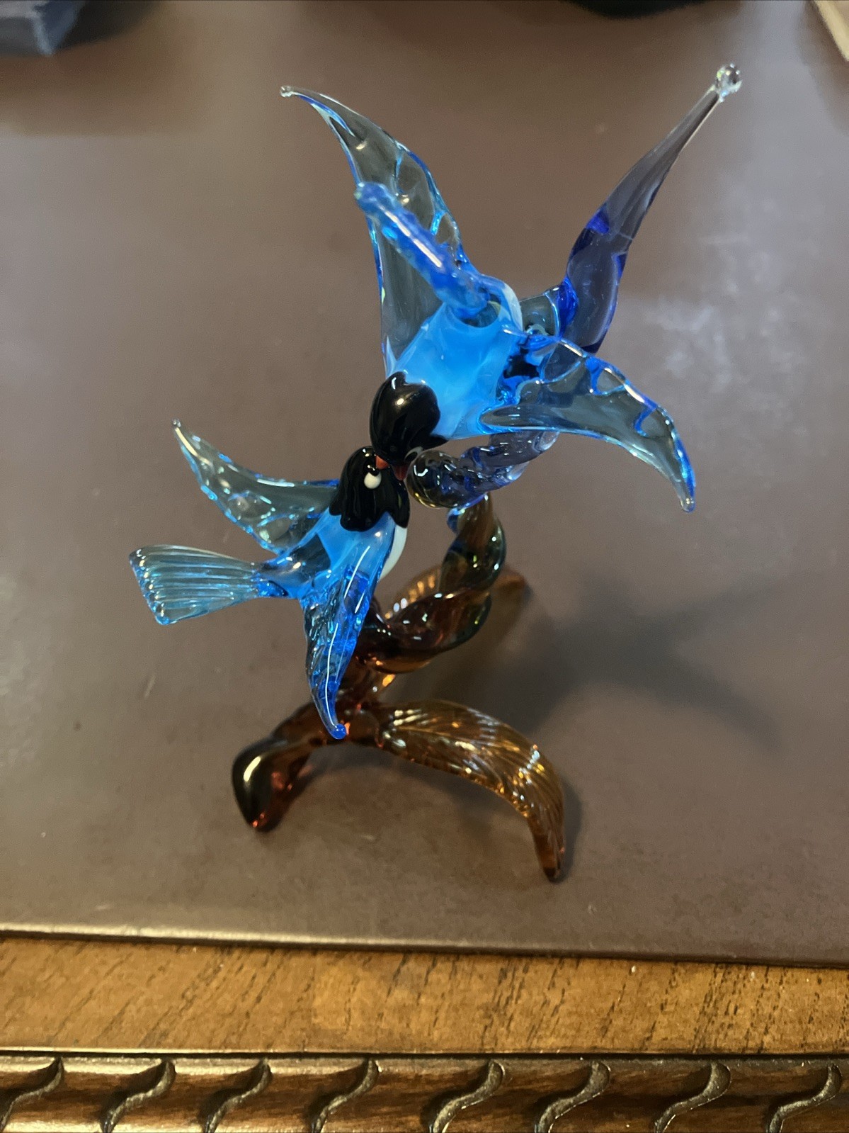 GlassOfVenice Murano Glass Birds on Brown Branch - Blue GlassOfVenice Murano Glass Birds on Brown Branch - Blue